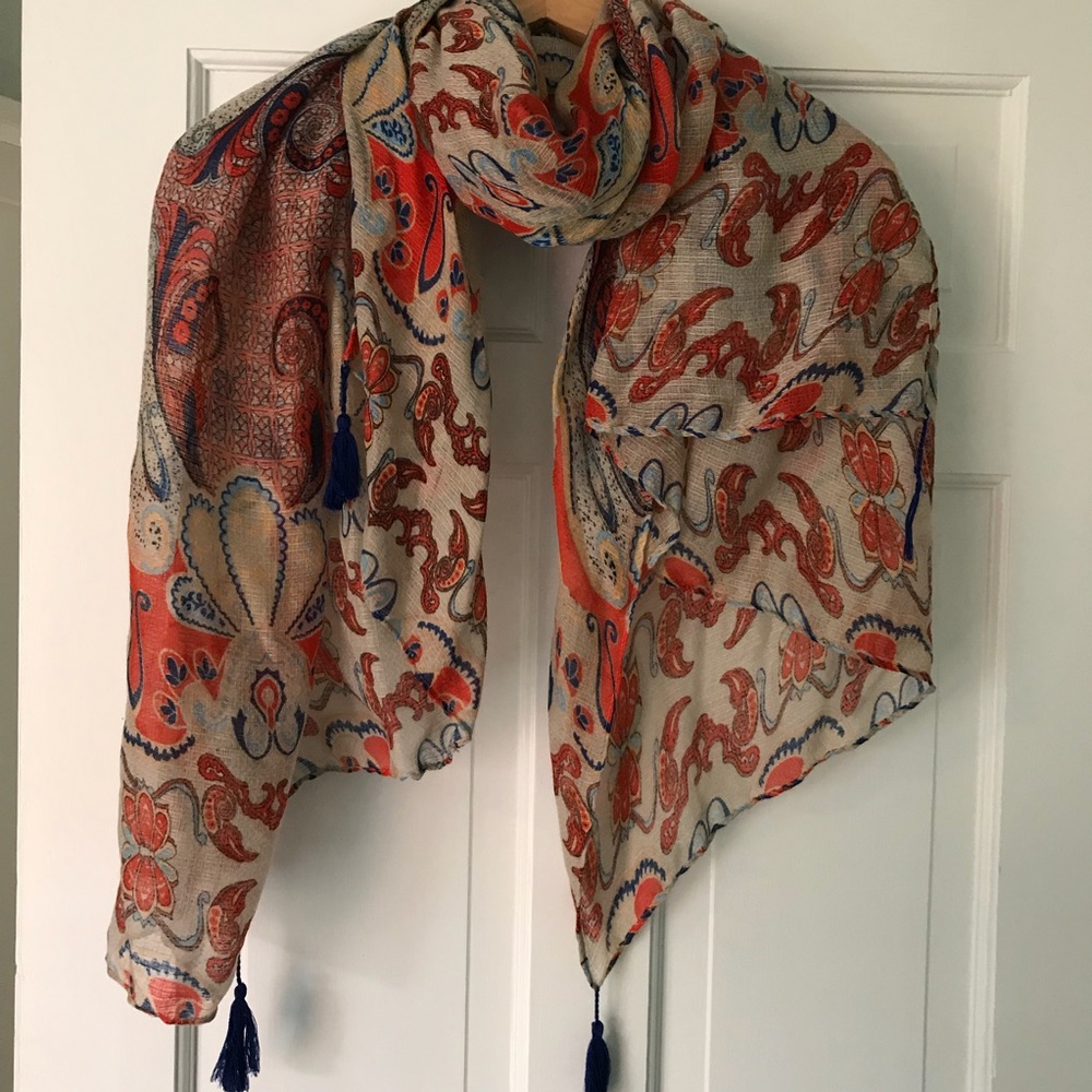 Multicolored red, beige and blue scarf - Brand New